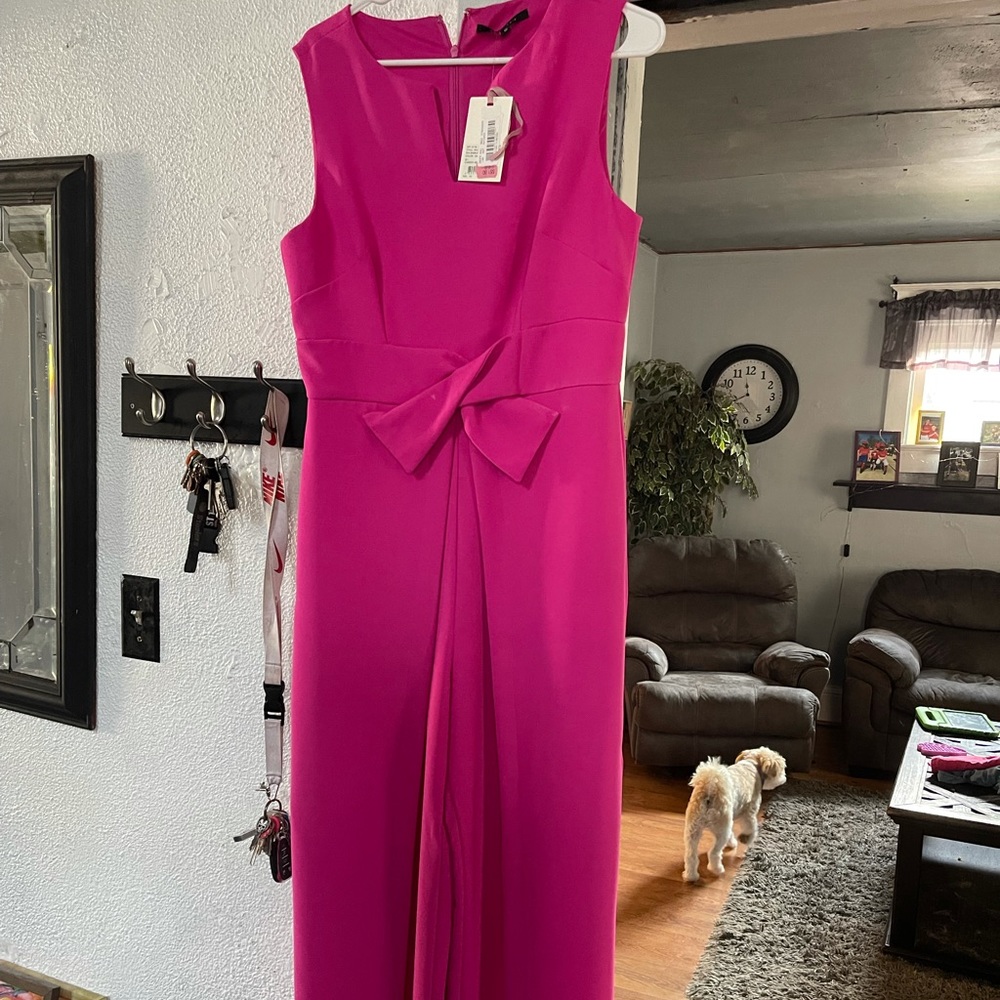Formal pantsuit with cape like flare at bottom